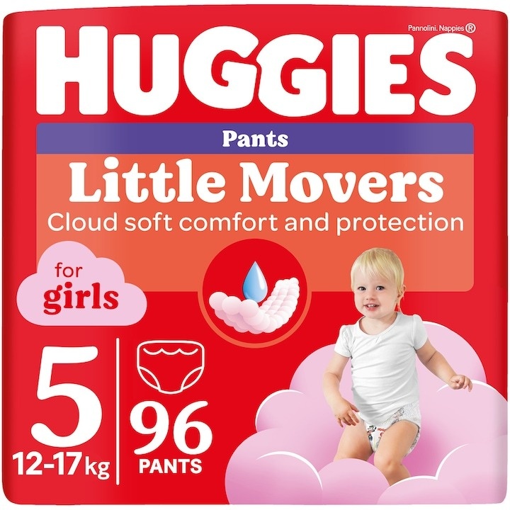 Scutece chilotel Huggies Little Movers 5, Girl, 12-17 kg, 96 buc