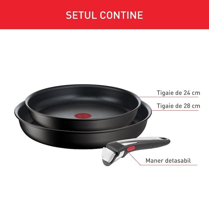 Set 3 piese TEFAL Ingenio Unlimited L7638942, maner detasabil, invelis antiaderent Titan, inductie, negru - 1 | YEO