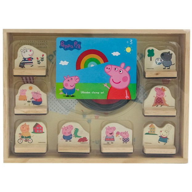 Set creativ cu 8 stampile din lemn, Peppa Pig