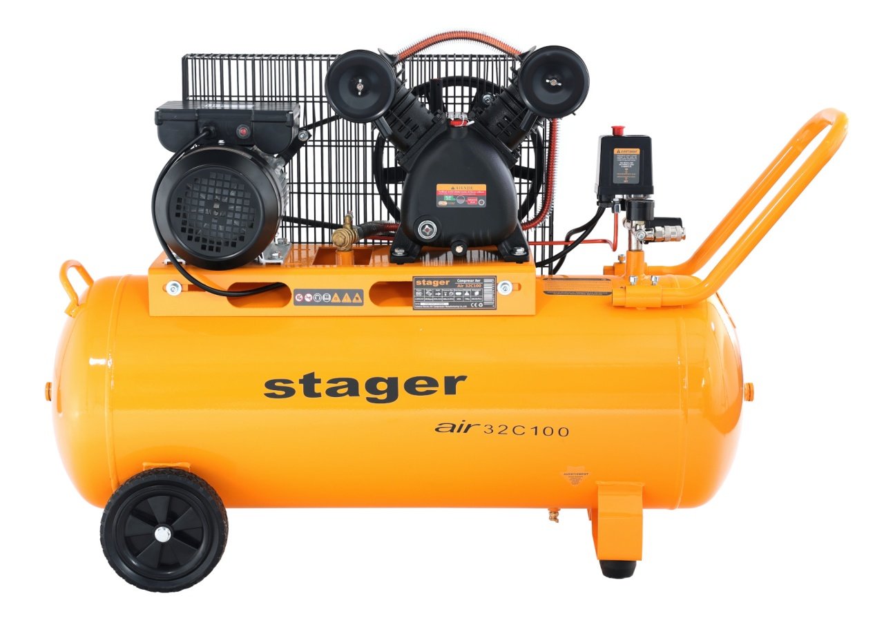 Stager Air 32C100 compresor aer, 100L, 10bar, 324L/min, monofazat, angrenare curea - 1 | YEO