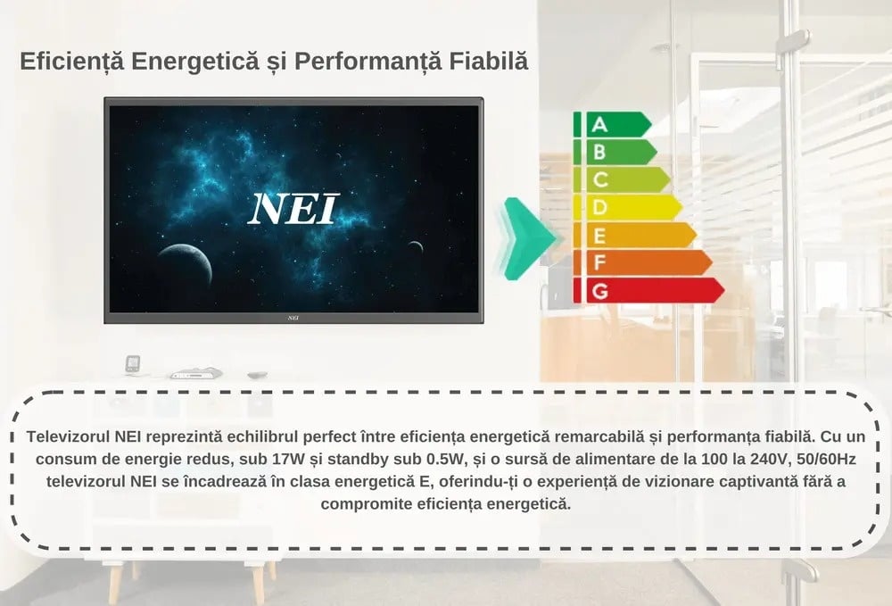 Televizor LED NEI 24NE4900, 60 cm, Wi-Fi, HD, Smart, VIDAA, Clasa E, Negru