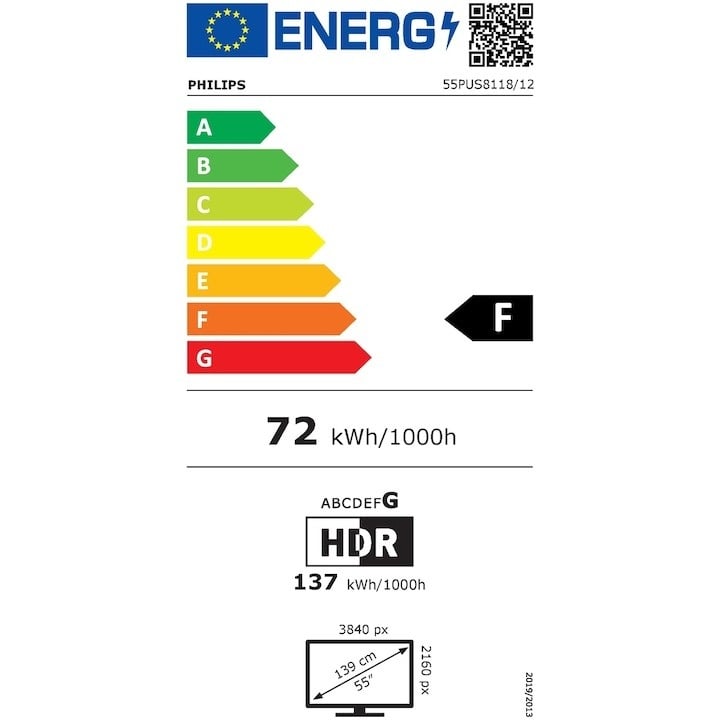 Televizor Philips AMBILIGHT tv LED 55PUS8118, 139 cm, Smart TV, 4K Ultra HD, Clasa F (Model 2023)