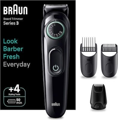 Aparat de tuns barba Braun BT3421 Series 3, Reincarcabila, 50 min autonomie, Neagru/Verde