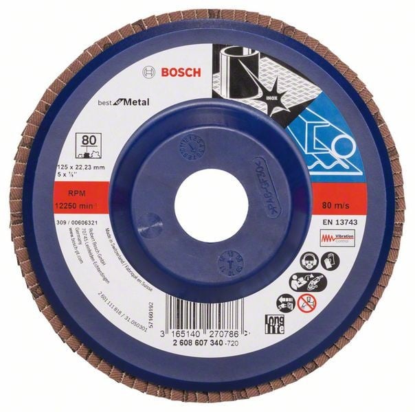 Bosch Disc de slefuire evantai X571, Best for Metal D=125mm G=80, drept - 1 | YEO