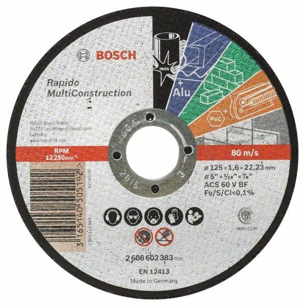 Bosch Disc de taiere drept Rapido Multi Construction ACS 46 V BF, 125x22.23x1.6mm