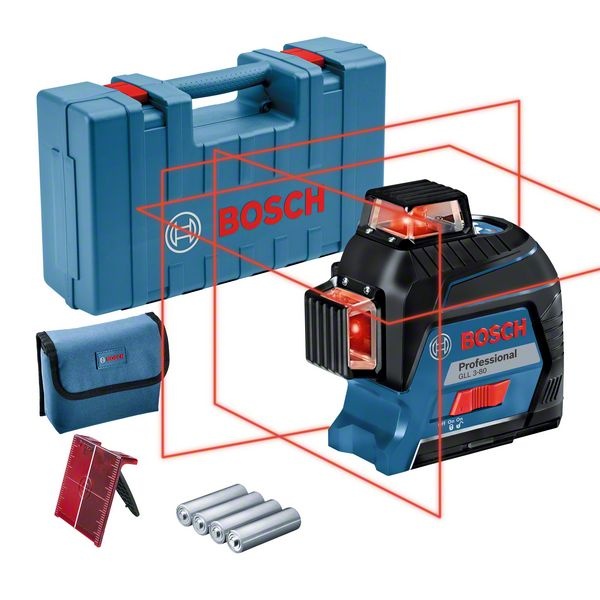 Bosch GLL 3-80 Nivela laser cu linii, 30m, receptor 120m, precizie 0.3 mm/m