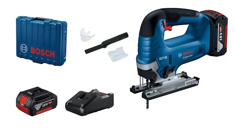 Bosch GST 185-LI Ferastrau vertical brushless 125mm + 2 acumulatori Li-Ion, 18V, 4Ah CoolPack + Incarcator rapid + variza profesionala