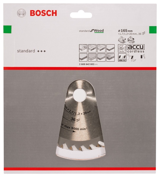 Bosch Panza fierastrau circular Optiline Standard for Wood, 165x20x1.7mm, 36T, reductie 16mm - 2 | YEO
