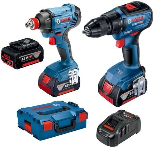 Bosch Set GSR 18V-50 Masina de gaurit insurubat brushless 50Nm + GDX 180-LI Masina de insurubat cu impact, 180Nm + 3 acumulatori CoolPack Li-Ion 18V + incarcator 5Ah + L-Boxx