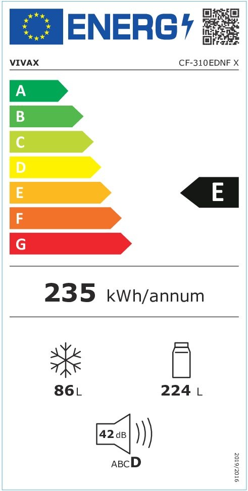 Combina frigorifica VIVAX CF-310EDNF X, 310L, Clasa E, Total No Frost si No Frost Multi Air Flow, Termostat digital LED, Iluminare LED, Fast Freeze, Usi reversibile, H 188cm, Inox - 2 | YEO