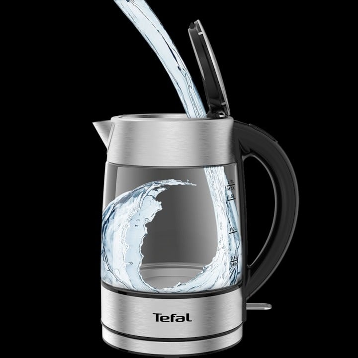 Fierbator Tefal Glass KI772D38, capacitate 1.7L, putere 2200 W, indicator luminos, argintiu&negru