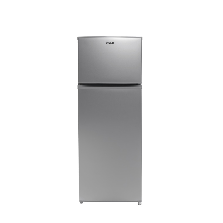 Frigider cu doua usi VIVAX DD-207E S, 204L, Clasa E, Termostat reglabil, Iluminare LED, Usi reversibile, Suprafata painted metal, 3 Rafturi de Sticla securizata, H 143 cm, Argintiu