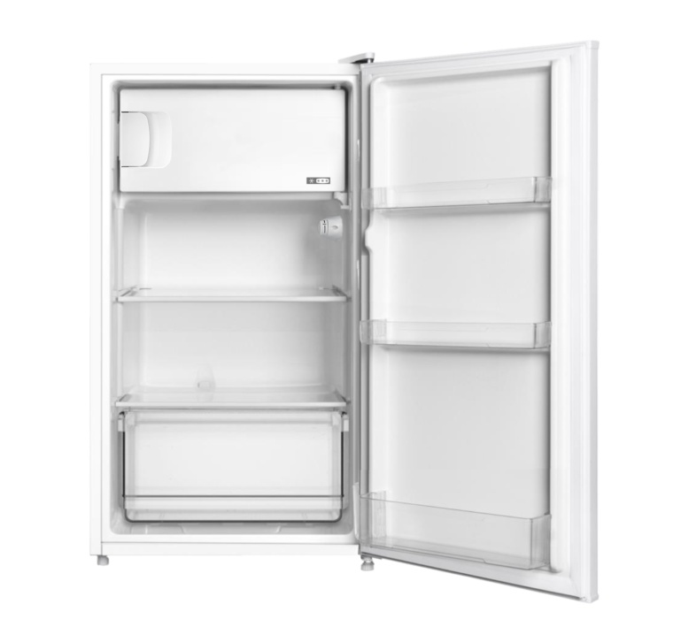Frigider cu o usa VIVAX TTR-93E+, 93L, Clasa E, Termostat reglabil, Iluminare interioara, Compartiment gheata, Usa reversibila, Suprafata painted metal, 3 Rafturi metalice, H 85 cm, Alb