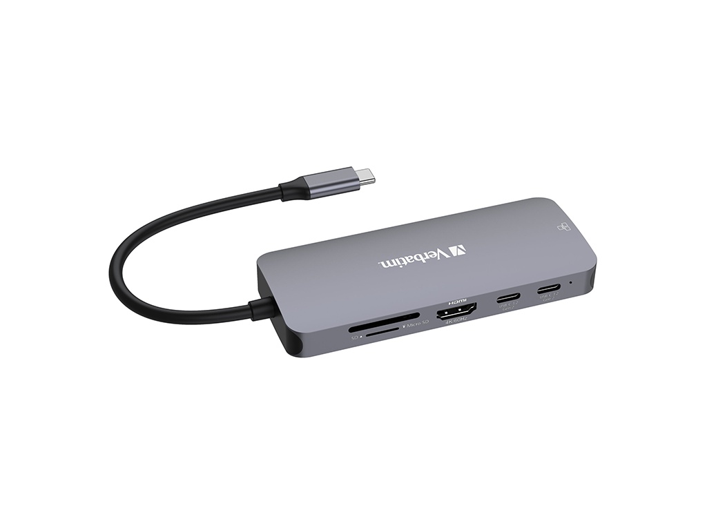 Hub multiport Verbatim USB-C, 9 port, SilverHDMI,RJ45,2xUSB-C,3xUSB-A 3.2 Gen1&2,SD,microSD