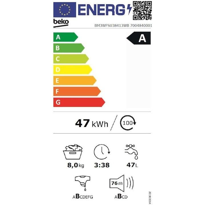 Masina de spalat rufe Beko BM3WFSU38413WB, 8 Kg, 1400 RPM, Clasa A, SteamCure, Recycled Tub, ProSmart Inverter Motor, AddXtra, WaterMode, ColdWash, Alb - 3 | YEO