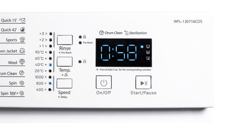 Masina de spalat rufe VIVAX WFL-120716CDS, 7 kg, 1200 RPM, BLDC Motor Inverter, Clasa A, Steam, Baby Care, Eco, Display digital, Control electronic, Blocare acces copii, Temperatura reglabila, Drum Clean Sterilization, Delay Start, 16 programe, Alb - 2 | YEO