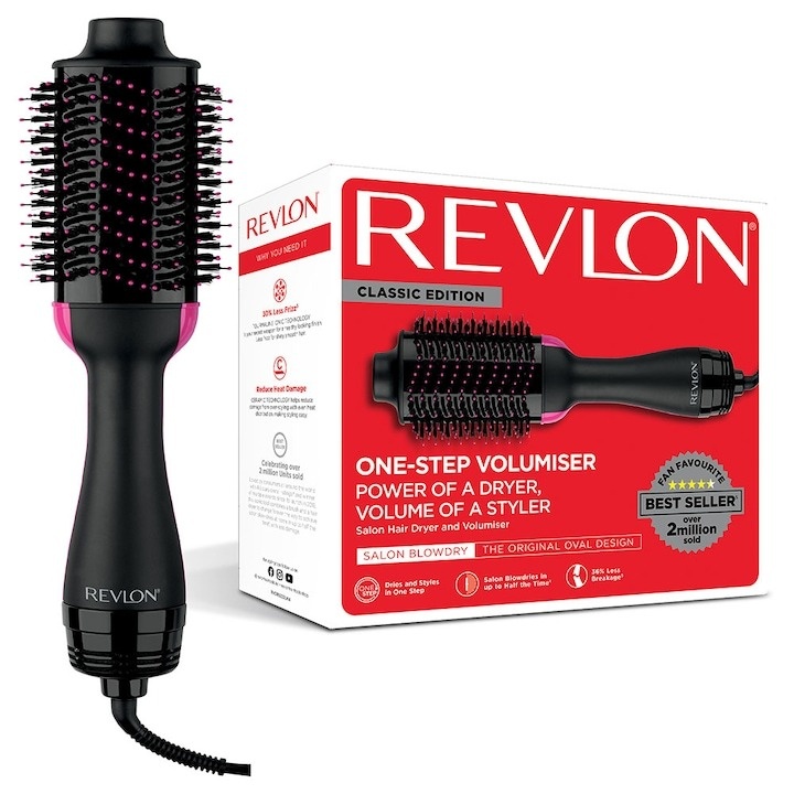 Perie electrica fixa Revlon One-Step Hair Dryer & Volumiser, pentru par mediu si lung, Negru