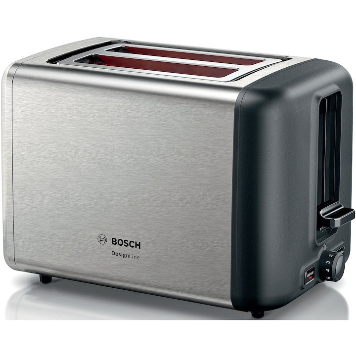 Prajitor de paine Bosch TAT3P420, 970 W, 2 felii, Argintiu/Negru