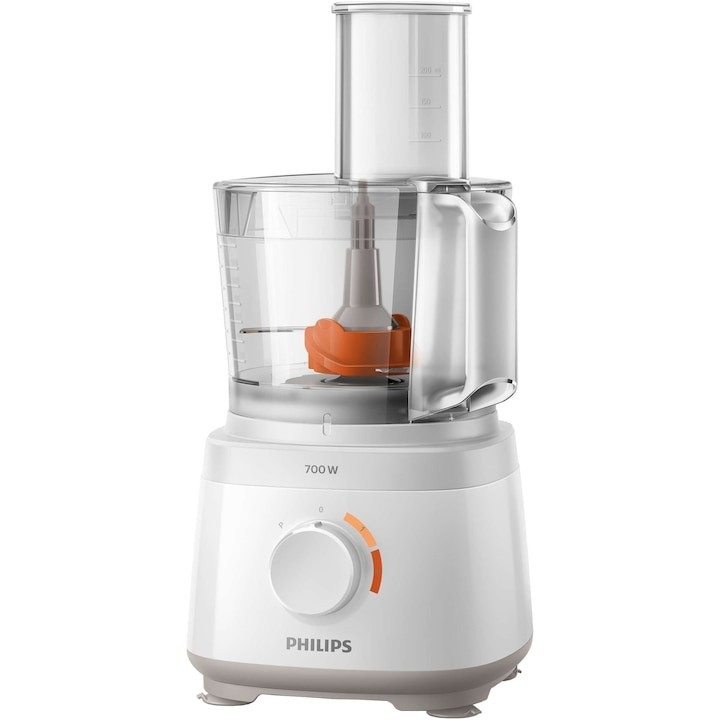 Robot de bucatarie Philips HR7310/00 Daily Collection, 700 W, 2 viteze + puls, bol 2.1 l, dispozitiv de emulsifiere, disc din inox, alb - 2 | YEO
