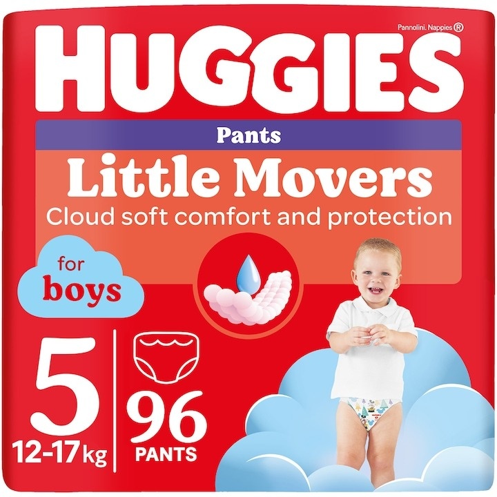 Scutece chilotel Huggies Little Movers 5, Boy, 12-17 kg, 96 buc