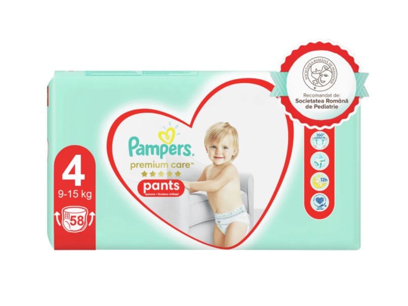 Scutece-chilotel Pampers Premium Care Pants Mega Box Marimea 4, 9-15 kg, 58 buc