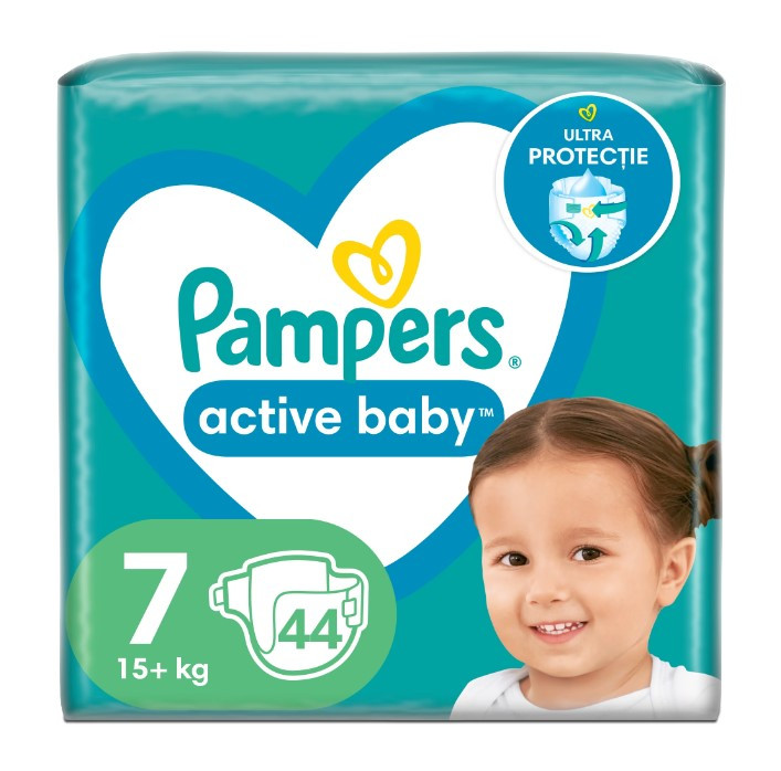 Scutece Pampers Active Baby Jumbo Pack, Marimea 7, 15+ kg, 44 buc