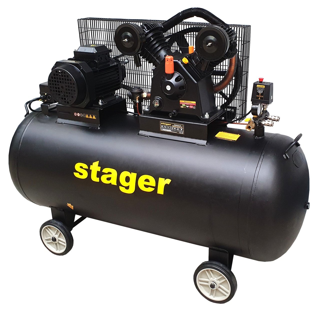 Stager HMV0.6/370-10 compresor aer, 370L, 10bar, 600L/min, trifazat, angrenare curea - 1 | YEO