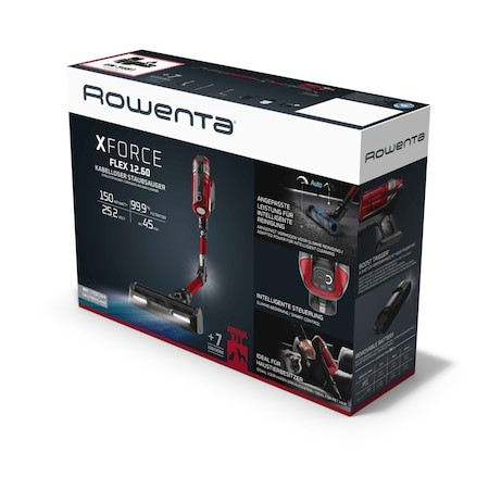 Aspirator vertical Rowenta X-Force 12.60 Flex RH98A9WO, 320 W, 0.9 l, Functie Boost, Autonomie 45 minute, Rosu/Negru