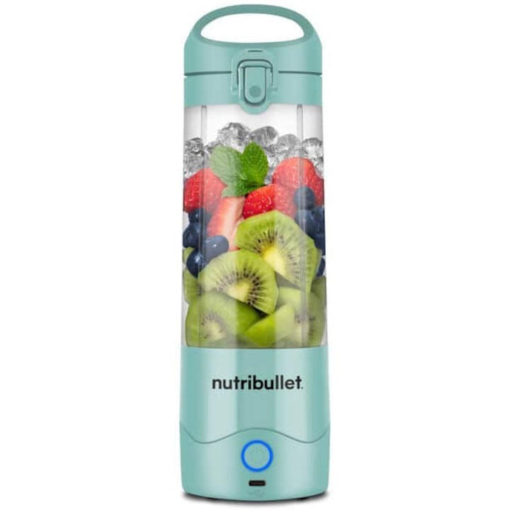 Blender portabil Nutribullet NBP003LBL, cupa 475 ml, USB-C, Turcoaz
