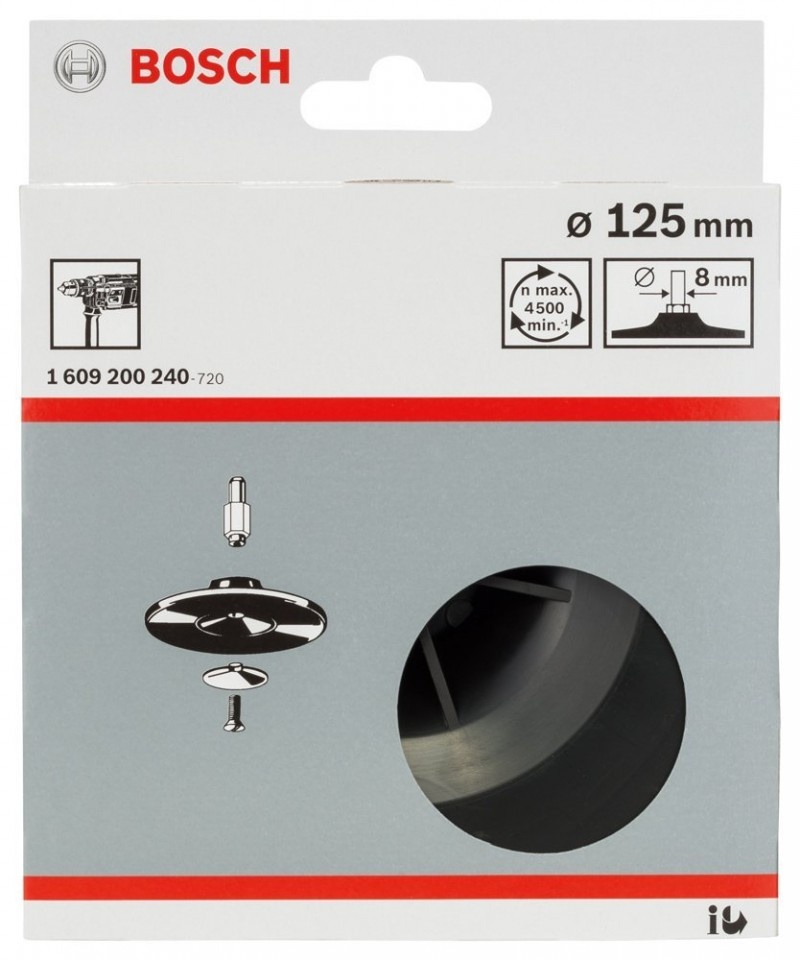 Bosch Disc (taler) suport pentru foi abrazive cu tija de fixare 8 mm, Ø 125 mm pentru GBM