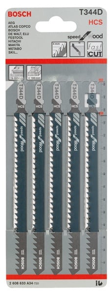 Bosch Set 5 Panze ferastrau vertical Precision for Wood, T 344D, 152mm