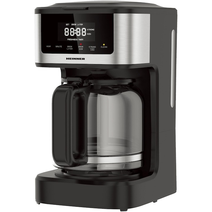 Cafetiera digitala Heinner HCM-DD900BKSS , 900w, 1.8l capacitate, display digital cu control touch, tarie cafea ajustabila, Negru cu insertii inox - 1 | YEO