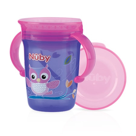 Cana Wonder cup Nuby 360 decorat cu manere, +6 luni, 240ml Mov/Roz