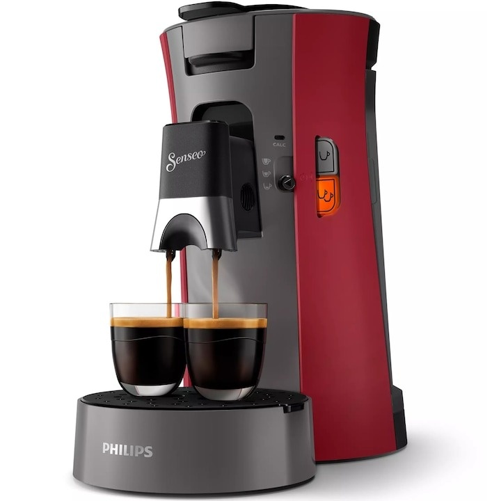 Espressor Philips Senseo Select CSA230/91, Crema Plus, Intensity Plus, 1450 W, capacitate rezervor apa 0.9 l, presiune pompa 1 bar, rosu