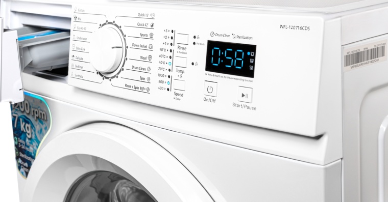 Masina de spalat rufe VIVAX WFL-120716CDS, 7 kg, 1200 RPM, BLDC Motor Inverter, Clasa A, Steam, Baby Care, Eco, Display digital, Control electronic, Blocare acces copii, Temperatura reglabila, Drum Clean Sterilization, Delay Start, 16 programe, Alb - 3 | YEO