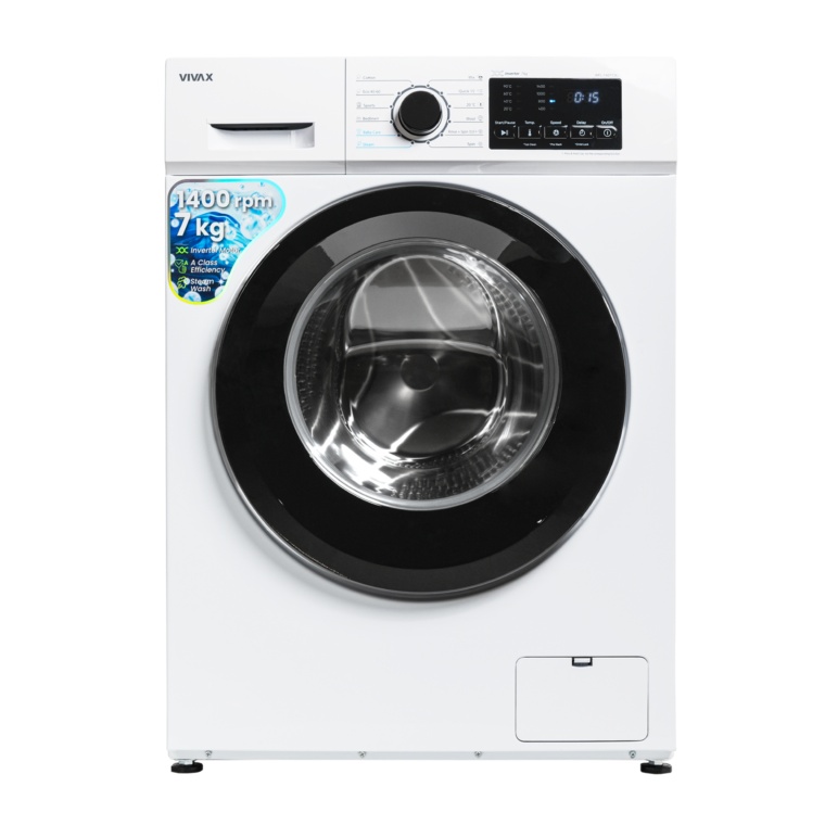 Masina de spalat rufe VIVAX WFL-140712CI, 7kg, 1400 RPM, BLDC Motor Inverter, Clasa A, Steam, Baby Care, Eco, Display digital, Temperatura reglabila, Drum Clean Sterilization, Qucik Wash, Delay Start, 12 Programe, Alb