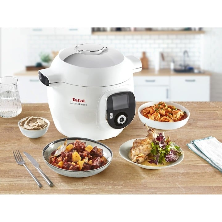 Multicooker inteligent cu gatire sub presiune Tefal Cook4Me CY851130, 1600W, 6l, Alb