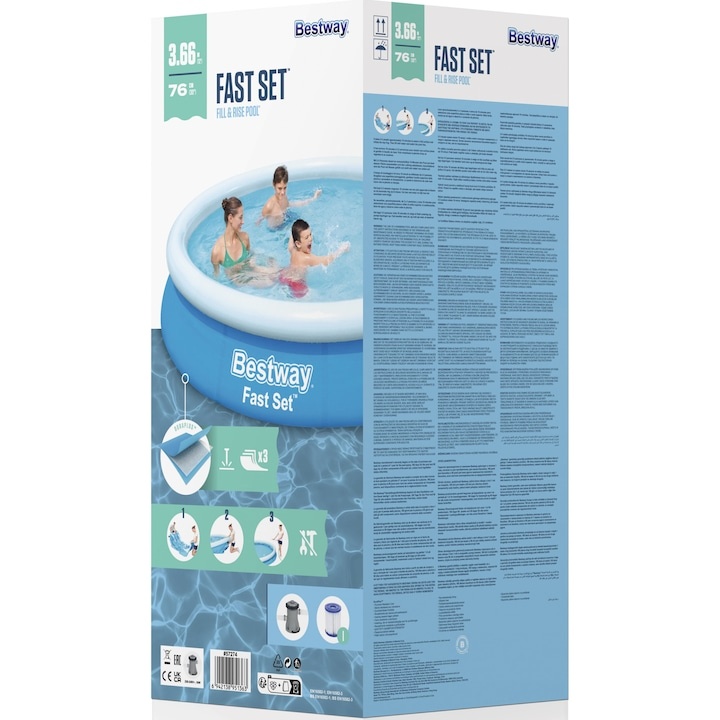 Piscina Bestway Fast Set, Pompa filtrare, 3.66m x 76 cm, 5377 litri - 2 | YEO