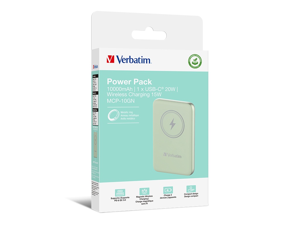 Power Bank Verbatim 10.000mAh Charge\'n\'Go GreenMagnetic Wireless - 3 | YEO