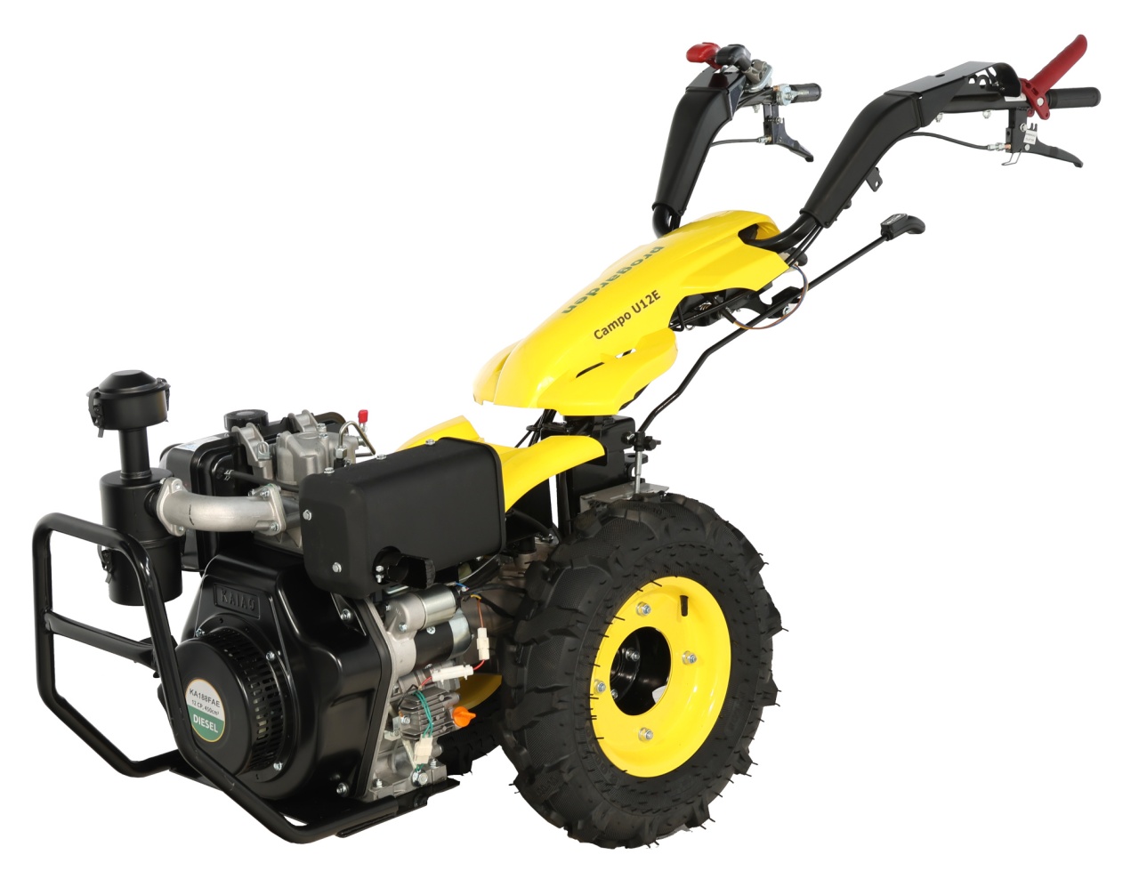 ProGARDEN Campo U12E motocultor multifunctional 12CP, diesel, pornire electrica, 3+2 viteze, reductor + FT90 freza tractata 900mm + BC12M bara cosire mobila 120cm - 1 | YEO
