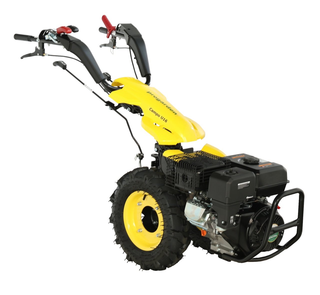 ProGARDEN Campo U16 motocultor multifunctional 14CP, benzina, EU V, pornire la sfoara, 3+2 viteze, reductor + FT90 freza tractata 900mm + BC120M bara cosire mobila 120cm