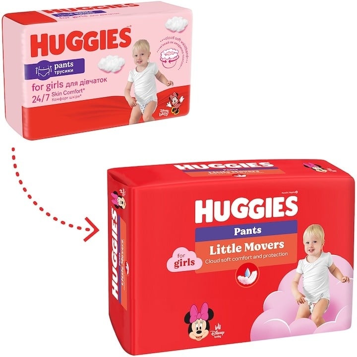 Scutece chilotel Huggies Little Movers 6, Girl, 15-25 kg, 60 buc - 1 | YEO