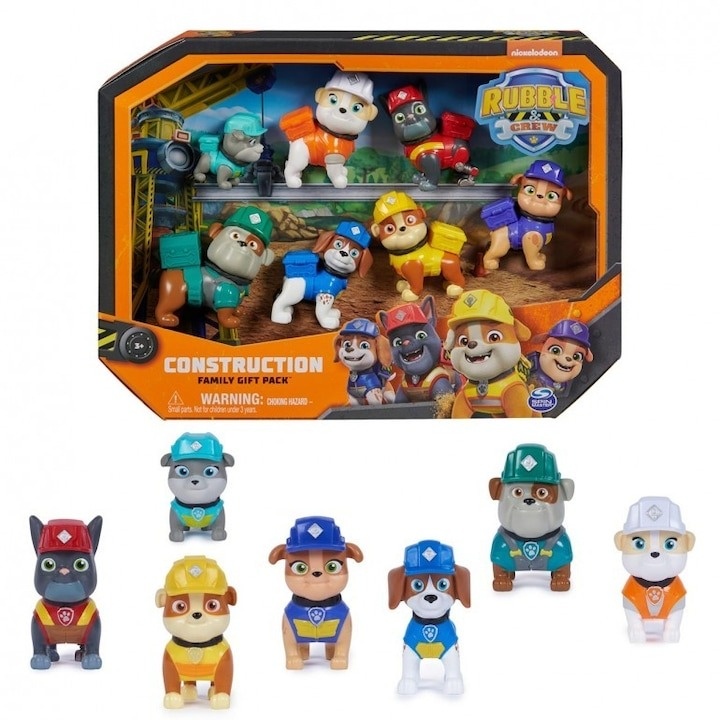 Set figurine Paw Patrol - Construction Family, Rubble si echipa