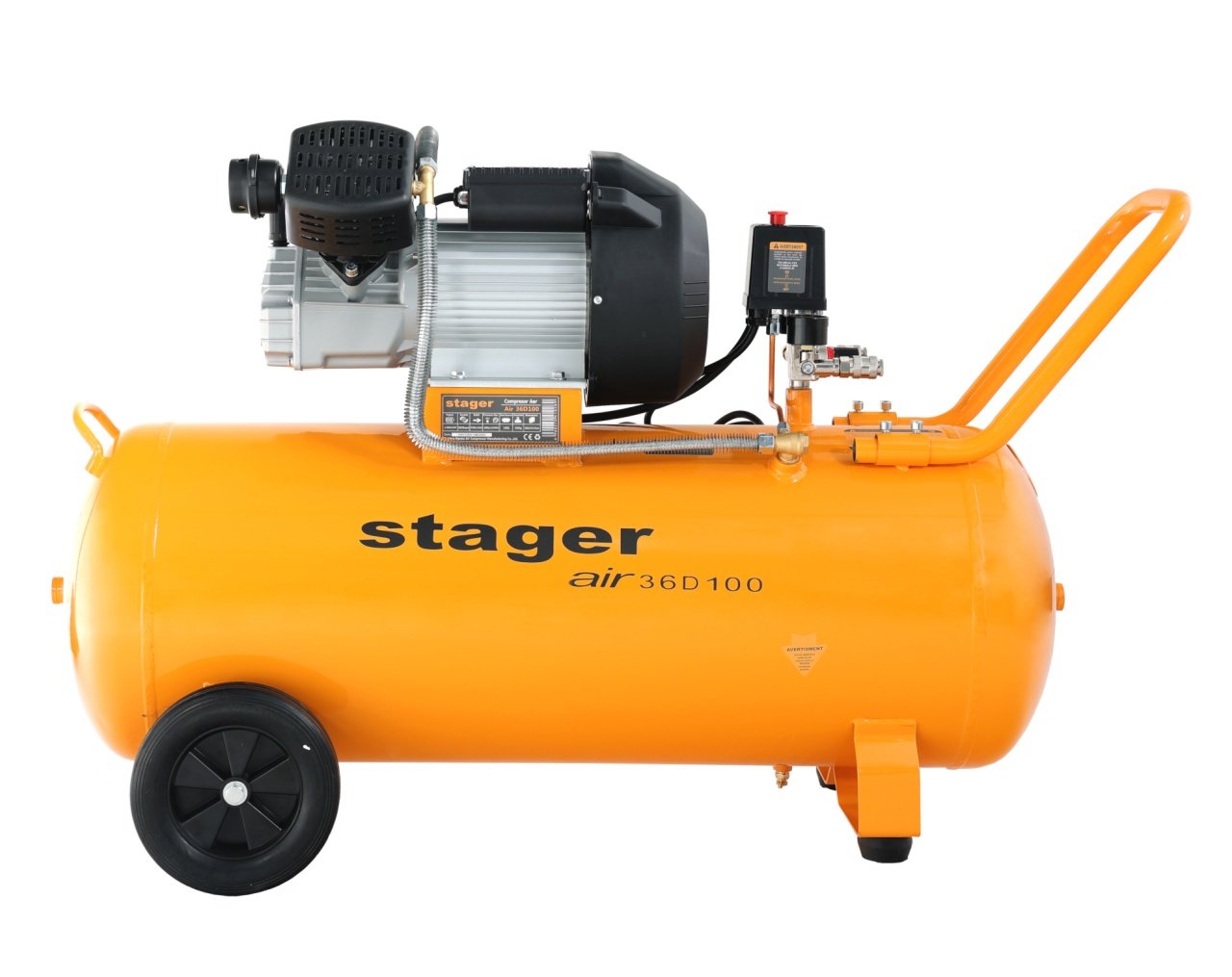 Stager Air 36D100 compresor aer, 100L, 10bar, 356L/min, monofazat, angrenare directa - 1 | YEO