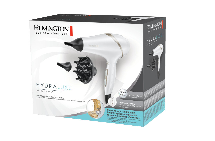 Uscator de par Remington Hydraluxe AC8901, 2300 W, Hydracare, Motor AC, Ionizare, Alb/Bej