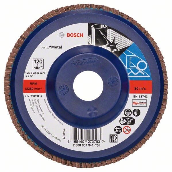 Bosch Disc de slefuire evantai X571, Best for Metal D=125mm G=120, drept - 1 | YEO