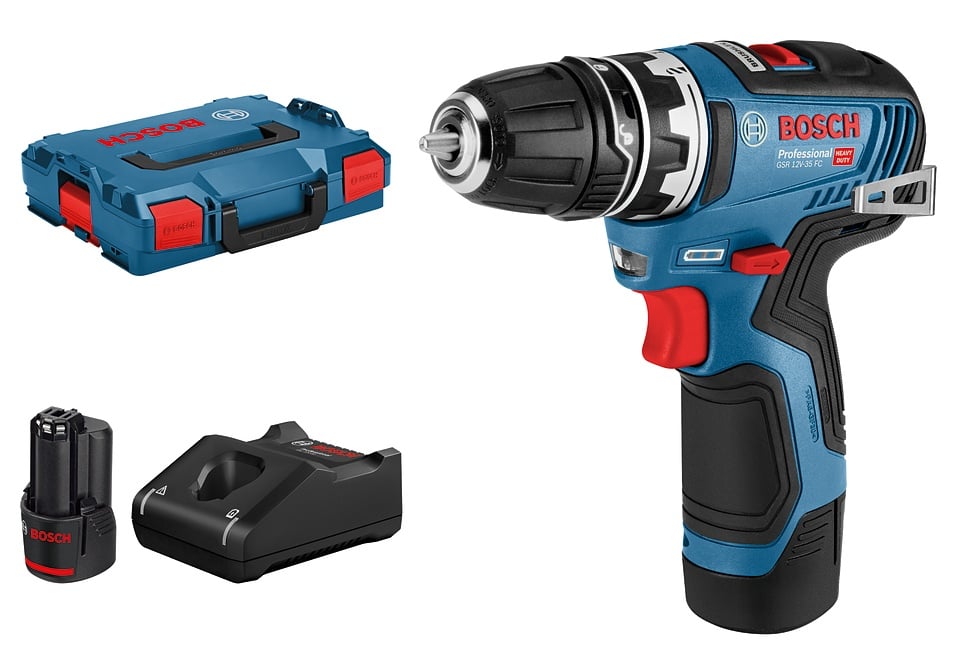 Bosch GSR 12V-35 FC Set Masina de gaurit si insurubat 35Nm + 2 x acumulatori Li-Ion, 3Ah + incarcator rapid GAL 12V + L-Boxx