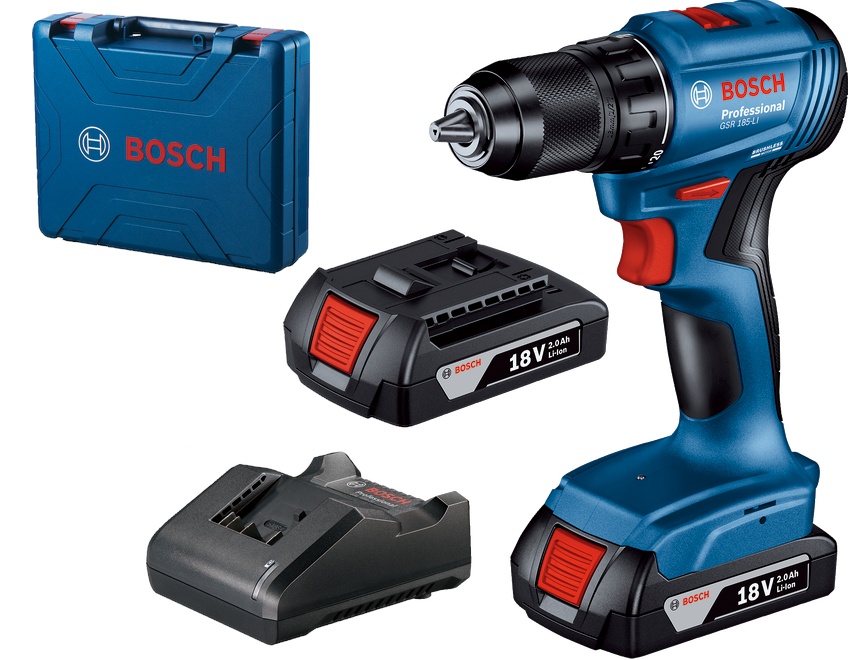 Bosch GSR 185-LI Masina de gaurit si insurubat 50Nm+ 2 acumulatori Li-Ion 18V, 2Ah + incarcator + Valiza profesionala