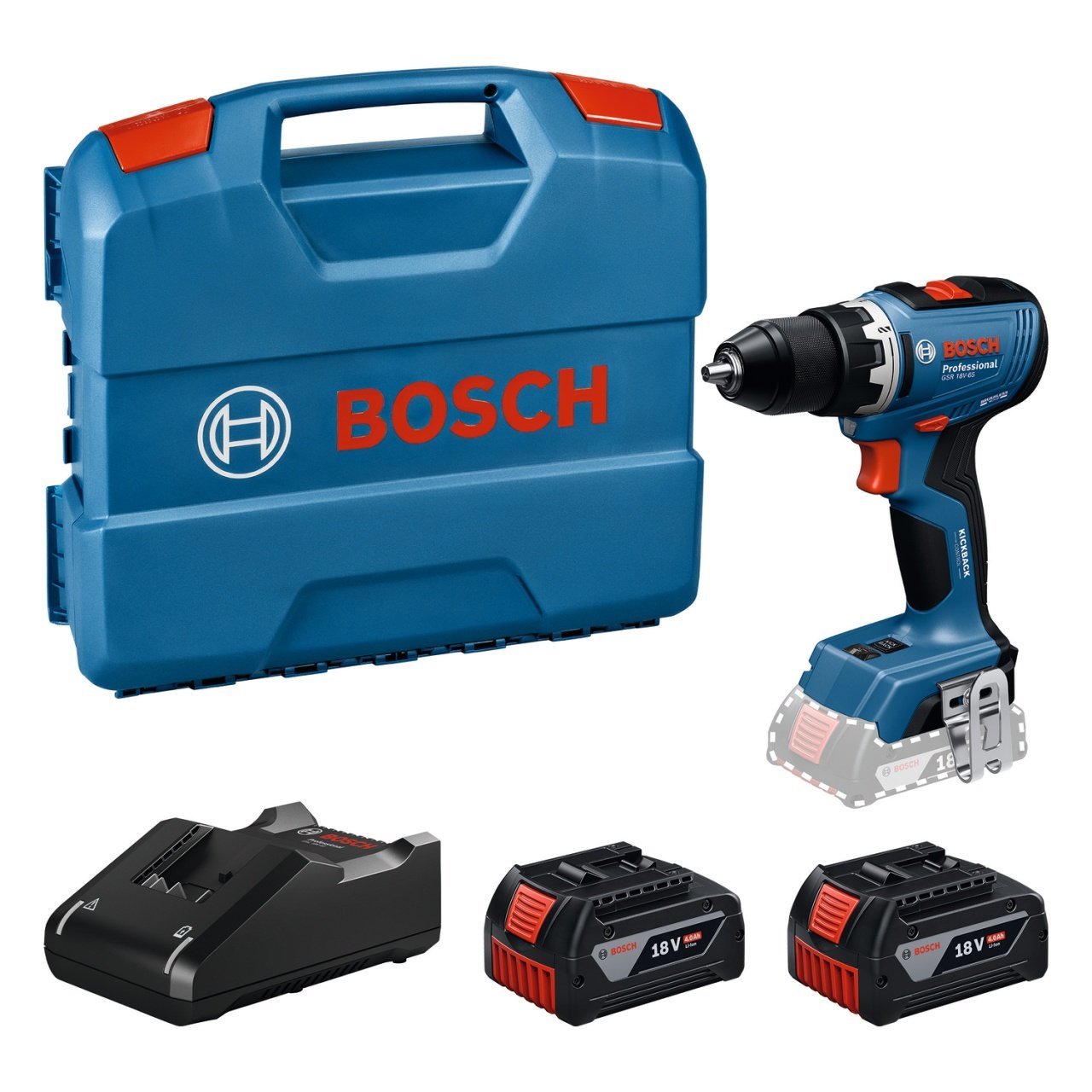 Bosch GSR 18V-65 Masina de gaurit si insurubat + 2 acumulatori + incarcator+L-Case