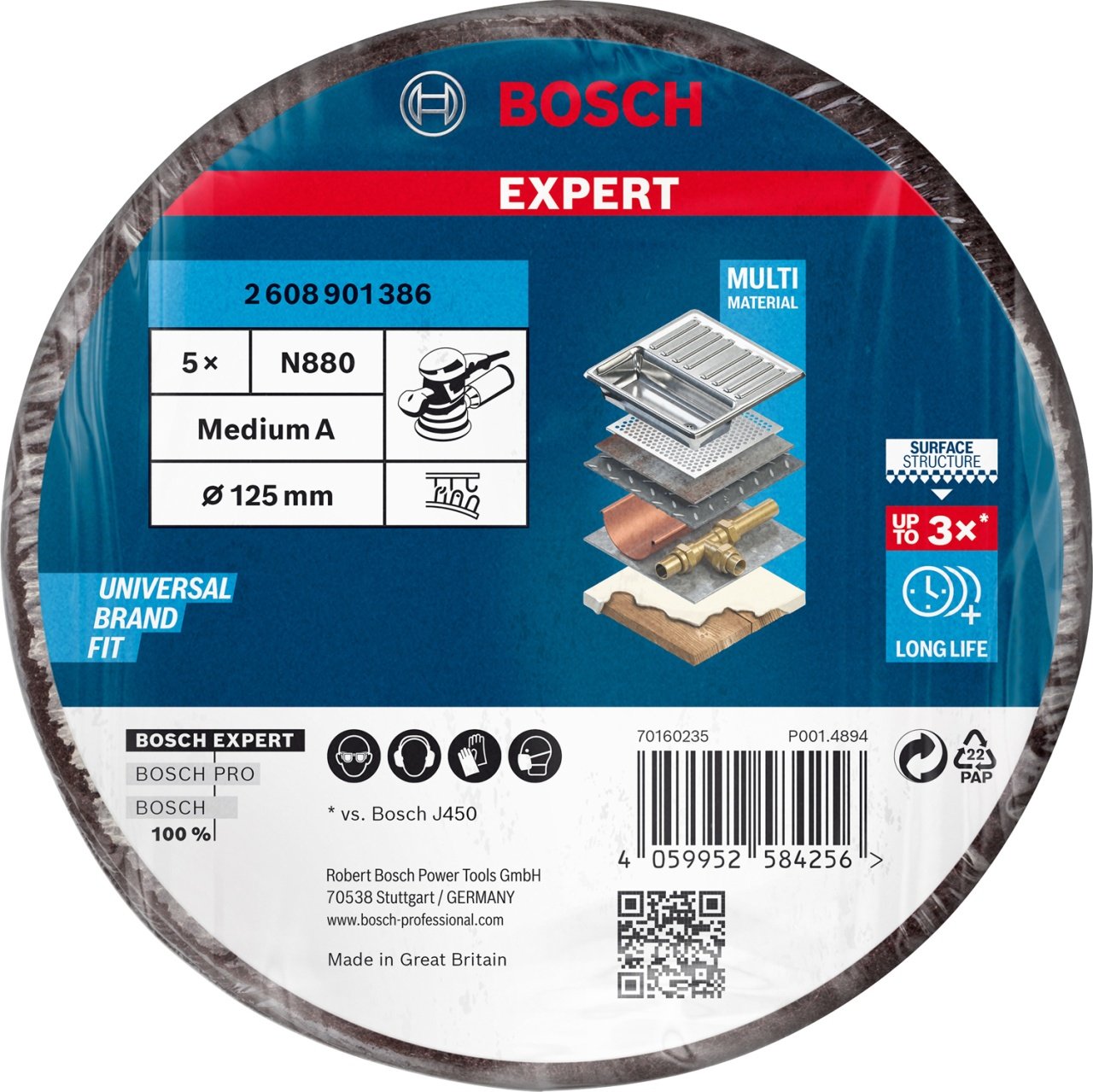 Bosch Set 5 Discuri postav pentru șlefuitoare orbitale cu excentric Expert N880, 125mm, G280, mediu A